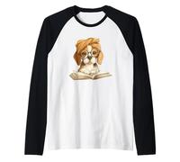 Cute Beagle Puppy Reading Book Lover Dog Animal Graphic Raglan Baseball Tee
