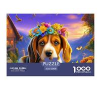 Cute_beagle_puppy_with_a_flower_crown_on_its_head_sitting_against_a_purple_background_portrait_phot_Master-Level Jigsaw Puzzles for Adults Embark on A 1000-Piece Advanced And Challenging Puzzle Games