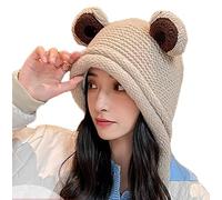 Cute Beanie Hat for Women Fashion Slouchy Knit Skull Beanie Cap Cute Plush Warm Frog Beanies Hat Winter Casual Beanies Hat, Beige, One Size