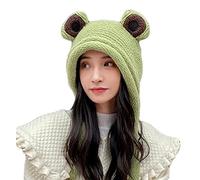 Cute Beanie Hat for Women Fashion Slouchy Knit Skull Beanie Cap Cute Plush Warm Frog Beanies Hat Winter Casual Beanies Hat, Green, One Size