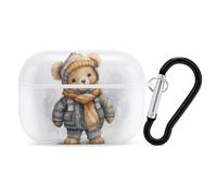 Cute Bear AirPods Pro Case Cover with Keychain Ring PC Hard Shell Protective Case for AirPods Pro 2nd for Women Men Generation Easy Open Full Drop Protection Cover White-Style