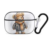Cute Bear AirPods Pro Case Cover with Keychain Ring PC Hard Shell Protective Case for AirPods Pro 2nd for Women Men Generation Easy Open Full Drop Protection Cover Black-Style