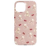 Cute Bear and Cherry, Pastel Rose Pink Background Case for iPhone 15