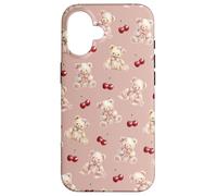 Cute Bear and Cherry, Pastel Rose Pink Background Case for iPhone 16