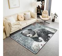 Cute Bear Area Rugs,Winter Snowflake Non Slip Carpet Wild Animals Indoor Floor Mat Entrance Rug,Retro Watercolor Flower Home Living Room Bedroom Decor,3'x5'