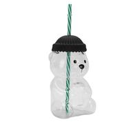 Cute Bear Borosilicate Glass Straw Cup with Silicone Cap 20oz Reusable Drinking Bottle for Coffee Milk Fruit Tea Juice,Adorable Tabletop Decor Item for Home or Office (Black)