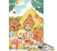 Cute Bear Camping Picnic Puzzle Brain Teaser Premium Cardboard Jigsaw Puzzle for Kids And Adults Age 12 Years Up ChristmasGifts 1000pcs (26x38cm)