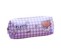 Cute Bear Cartoon Pencil Case with Gingham Checkered Pattern, Large Capacity Stationery Organizer, Stylish Pen Pouch for Girls Kids School Supplies, Space Bear Design