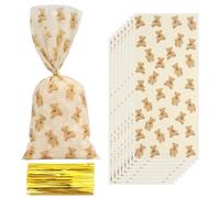 Cute Bear Cellophane Bags,50 Pieces DIY Biscuit Cookie Bags for Candy with 60 Pieces Twist Ties for Girls Boys Birthday Party Supply