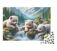 Cute Bear Cubs Scene 1000 Piece Jigsaw Puzzle Polar Bear Cubs Playing for Adult Educational Games Home Decoration Difficult Challenging Male And Female Birthday 70x50cm/1000pcs Gifts