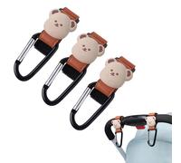 Cute Bear Dog Stroller Bicycle Car Use Accessories 3Pcs Non-Slip Adjustable Stroller Clips Hooks 11 lbs Per Bag Puppy Travel Hiking Essential (Brown, One Size)