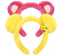 Cute Bear Ears Headband Pink & Yellow Bears Ear Headbands,Plush Bear Headband Ears for Women Girls Furry Ear Makeup Hairband Fluffy Bear Washing Face Hair Band,Adult & Kids Halloween Bear Ear