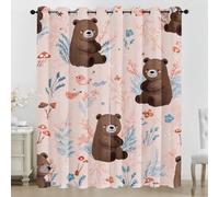 Cute Bear Eyelet Curtains, 3D Watercolor Bear Print Blackout Curtains, 2 Panels Room Darkening Thermal Insulated Window Drapes for Living Room Bedroom, 90 x 108 Inch