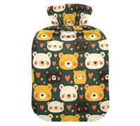 Cute Bear Faces Deep Green Hot Bottle Water Bag with Soft Cover, 1L Water Bottle Bag for Menstrual Cramps