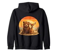 Cute Bear Fawn Retro Animal Friends Zip Hoodie