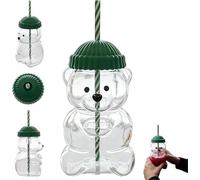 Cute Bear Glass Cup with Lid and Straw - Bear Straw Cup, 20oz Glass Coffee Cups, Leak-Proof Lid, Cute Bears Shaped Glass, Suitable for Juice Milk Tea Smoothies Infused Water (1 Pcs)