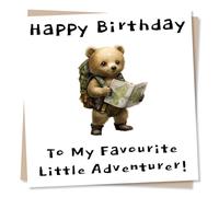 Cute Bear Happy Birthday Card For Loved One - Animal Lover - To My Favourite Little Adventurer - For a Granddaughter, Grandson, Daughter, Son, Niece, Nephew