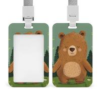 Cute Bear Id Badge Holder with Lanyard, Clear Vertical Card Protector Waterproof, Breakaway Safety Neck Strap, Heavy Duty Name Tag Holder for Nurse Teacher Officer Staff Women Men