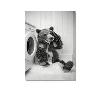 Cute Bear In Washing Machine Poster Laundry Room Decor Picture Funny Laundry Wall Art Utility Room Print Canvas Painting 40X50Cm Unframed