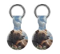 Cute Bear Keychain Holder Case Compatible with AirTag Waterproof Silicone Shell Protective Case 2PCS