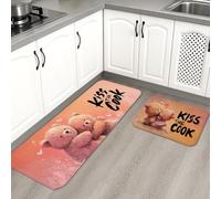 Cute Bear Kitchen Mats for Floor, Adorable Cartoon Soft Mats, Cushioned Comfort Washable Non Slip Decor Rugs for Kitchen Sinks Laundryroom Bathroom 2PCS