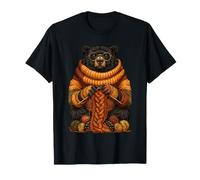 Cute Bear Knitting Cozy Autumn Animal Art Fall Aesthetic T-Shirt