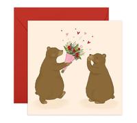Cute Bear Love Card - Romantic Anniversary or Valentine’s Day Greetings for Partner, Husband, Wife, Boyfriend, Girlfriend, Babe, Hun, Other Half, Him, Her - Bouquet of Flowers - Comes with Stickers