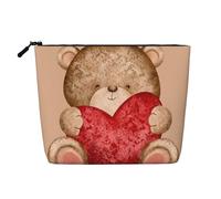 Cute Bear Love Valentine's Day Large Capacity Travel Makeup Bag for Women,Waterproof Single-Ply Imitation Hemp Portable Zipper Cosmetic Bag