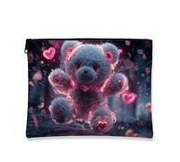 Cute Bear Makeup Bag, Adorable Plush Cosmetic Travel Pouch for Women, Portable Small Zipper Organizer, Festival Gift Skincare Bag, Valentine's Day Love Essentials, blue, 7x9 Inch, Bear