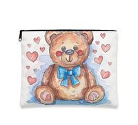 Cute Bear Makeup Bag, Adorable Watercolor Cosmetic Travel Pouch for Girls, Portable Small Canvas Zipper Organizer, Valentine's Day Gift Skincare Bag, Brown, 7x9 Inch, Bear