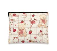 Cute Bear Makeup Bag, Fanciful Strawberry Cosmetic Travel Pouch for Women, Portable Small Canvas Zipper Organizer, Valentine'S Day Skincare Toiletry Bag, Peach, 7x9 Inch, Bear