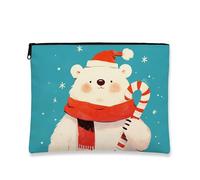 Cute Bear Makeup Bag, Festive Polar Bear Cosmetic Pouch for Women, Portable Canvas Zipper Organizer, Christmas Skincare Toiletry Bag, blue, 7x9 Inch, Bear