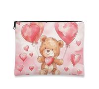 Cute Bear Makeup Bag, Peach Heart Balloons Cosmetic Travel Pouch for Women, Portable Small Canvas Zipper Organizer, Valentine's Day Gift Toiletry Bag, Peach, 7x9 Inch, Bear