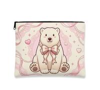 Cute Bear Makeup Bag, Vintage Peach Floral Cosmetic Pouch for Women, Portable Canvas Zipper Organizer, Valentine'S Day Skincare Toiletry Bag, Peach, 7x9 Inch, Bear