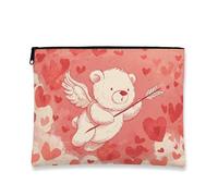Cute Bear Makeup Bag, Vintage Style Cosmetic Pouch for Women, Portable Canvas Zipper Organizer, Valentine's Day Travel Toiletry Bag 7x9 Inch