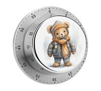 Cute Bear Mechanical Kitchen Timer for Cooking 60 Min with Magnetic Backing Loud Alarm,Stainless Steel Wind Up Countdown Timer Cute Egg Timers for Cooking Studying Gaming Classroom Office Gym