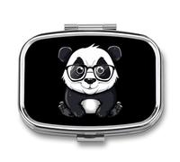 Cute Bear Panda Nerd with Glasses Travel Pill Organizer 2 Compartments Pill Case Pill Box Containers for Purse Pocket