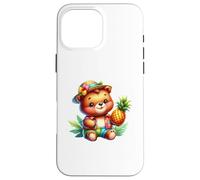Cute Bear Pineapple Tropical Vacation Cartoon Case for iPhone 16 Pro Max