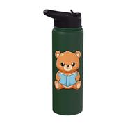 Cute Bear Reading Book National Library Week World Book Day Stainless Steel Insulated Water Bottle