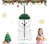 Cute Bear Shaped Glass Cup with Green Beanies Lid and Straw 20oz Clear Large Bear-Shaped Glassware Bottle Iced Coffee Animal Funny Christmas Drinking Mugs Gifts for Iced Coffee Juice Wine Milk Green