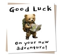 Cute Bear Support or Good Luck Card For Loved One - Animal Lover, Adventurer, New Adventure, New Job - For a Friend, Bestie, Sister, Brother, Granddaughter, Grandson, Daughter, Son, Niece, Nephew