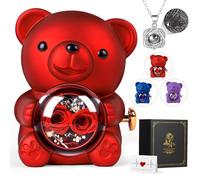 Cute Bear Teddy Preserved Rose Gift Box, Romantic Rose Flower Bear Teddy Necklace, Eternal Forever Rose Bear Gift Weddings Anniversary Christmas Birthday Bridal Shower Gift for Girlfriend Her, Red
