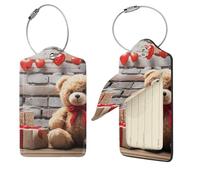 Cute Bear Valentine Gift Luggage Tag for Suitcase PU Leather Suitcase Tag with Stainless Steel Loop and Address Card Baggage Tags Cute Bag Name Travel Tags ID Labels for Women Men 4 PCS