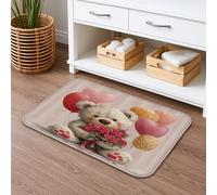 Cute Bear with Balloons Quick Dry Bath Mat, Fanciful Floral Absorbent Non Slip Shower Mat, Decorative Washable Bath Rugs for Kids Bathroom 16x24 Inch