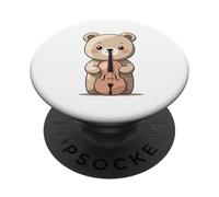 Cute Bear with Violin Illustration PopSockets Adhesive PopGrip