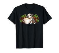 Cute Bearded Collie Puppy Dog A Cup of Coffee in The Morning T-Shirt