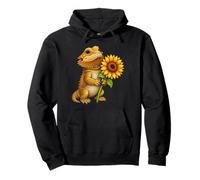 Cute Bearded Dragon Holding Sunflower Flower Pullover Hoodie