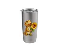 Cute Bearded Dragon Holding Sunflower Flower Stainless Steel Insulated Tumbler