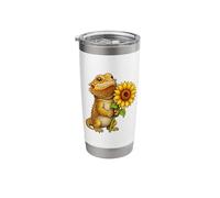 Cute Bearded Dragon Holding Sunflower Flower Stainless Steel Insulated Tumbler