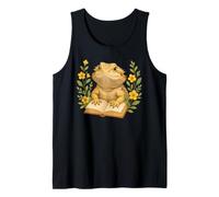 Cute Bearded Dragon Reading Book Flowers Floral Tank Top